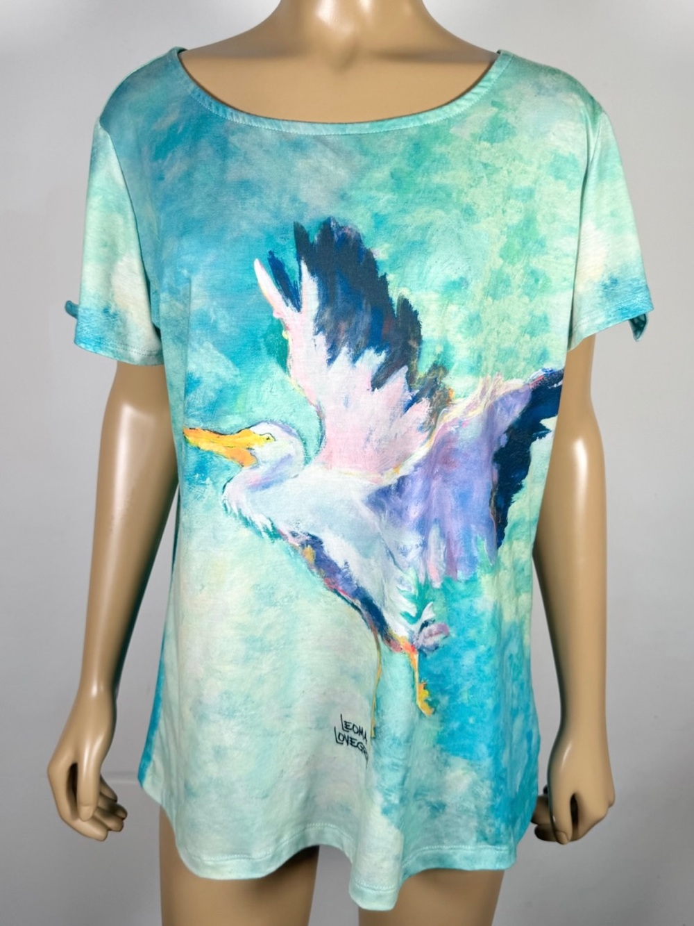 Leoma Lovegrove Women’s Size Large Wearable Art Bird Print Top